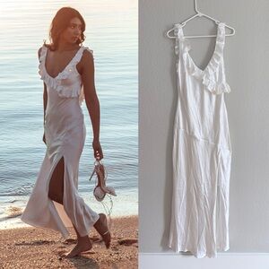 Selfie Leslie Alba Frill Trim Satin Maxi Dress White